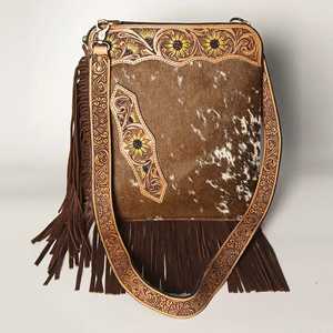 Haute qualité marron bohème Western sac à bandoulière en fourrure à franges en cuir véritable sac à bandoulière pour les femmes pour la saison d'automne - Product Image 2