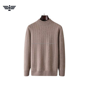 Jersey de cuello redondo de punto de Cable para hombre de algodón 100% cálido de primera calidad, antiarrugas, antiencogimiento, grueso, 300g, patrón frontal OEM - Product Image 2