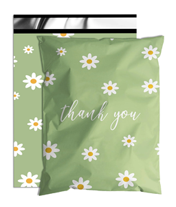 Paquete de 100 Bolsas de Poliéster para Envíos con Mensaje de Agradecimiento, 25x33cm, Autoadhesivas, Resistentes al Agua y a Desgarros, Duraderas, 2.3M, Verdes con Diseño de Margarita - Product Image 1