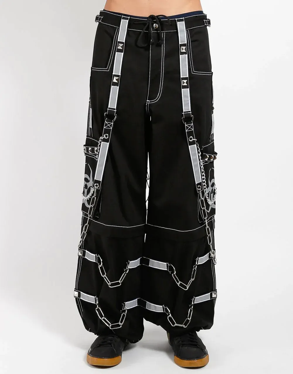 Unisex Gothic Pants Cross Straps Loose Fit Zipper and Chain Details Custom Reflector Pant Men Women Gothic Pants Trousers