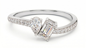 Anillo de lujo con diamantes de corte pera y corte esmeralda para mujer, diamantes cultivados en laboratorio - Product Image 1