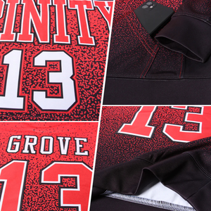 Sudadera con Capucha Personalizada con Sublimación en Degradado Rojo y Negro, Ecológica, Impermeable, para Invierno, con Nombre y Número del Equipo - Product Image 3