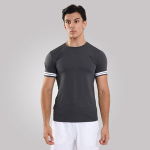 Nueva ropa de gimnasio para hombre, camisetas de entrenamiento ajustadas de secado rápido de malla transpirable de retazos de manga corta, camisetas deportivas para correr, 2 rayas - Product Image 1