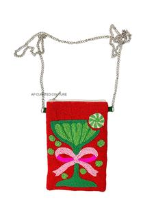 Étui multifonctionnel pour téléphone portable avec fermeture éclair, design en carreaux perlés, sac à main pour téléphone portable fait à la main avec chaîne de bandoulière - Product Image 6