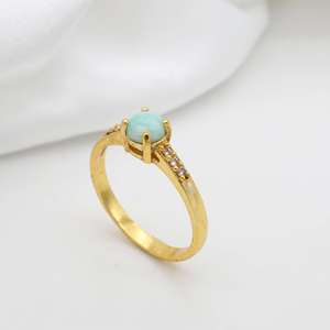 18k <b>Gold</b> Plated Larimar Zircon <b>Ring</b> Brass Solitaire Dainty Vintage Wholesale <b>Ring</b> For Women - Product Image 5