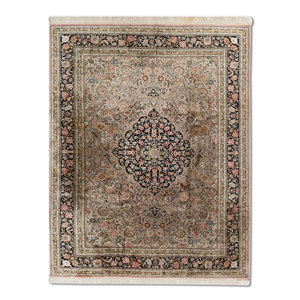 Tapis en soie noué à la main Gulmarg Pae-6456, motif médaillon rose et violet, pour la maison, 9x12, rectangulaire, pour couloir, pour la décoration du salon - Product Image 1