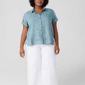 ชุดเซ็ต 2 ชิ้น เสื้อผ้าฝ้ายน้ำหนักเบา สไตล์ลำลอง เป็นมิตรกับสิ่งแวดล้อม สำหรับผู้หญิง ลายเรียบ ตกแต่งกระดุม เสื้อแขนสั้น กางเกงขายาวทรงกว้าง เหมาะสำหรับฤดูร้อน - Product Image 5