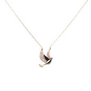 Peace Dove 925 Sterling <b>Silver</b> Necklace Rhodium Trendy Animal <b>Crown</b> Shape Featuring Pink Black White Diamonds Pearls Rose Gold - Product Image 2