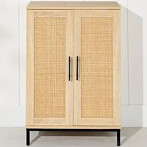 Gabinete de almacenamiento de ratán de 2 puertas con estantes para entrada, comedor y sala de estar para uso en el baño - Product Image 5