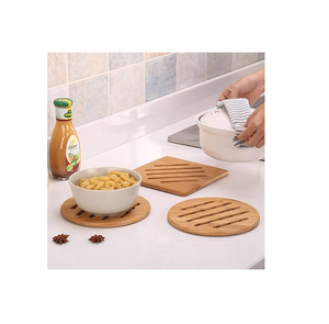 Ensemble de dessous de plat rond carré en bois naturel écologique pour plats chauds pour 2 tailles différentes prix bon marché - Product Image 2