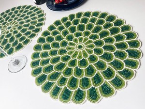 Manteles individuales con cuentas verdes hechos a mano, manteles decorativos con patrón Floral, cargador para decoración de centro de mesa de comedor - Product Image 5