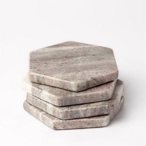 Sous-verre rond à deux tons en marbre et en bois avec pierre grise naturelle et incrustation en bois massif, sous-verre artisanal pour la décoration de table - Product Image 4