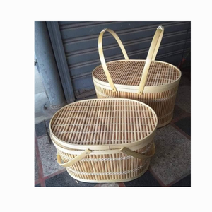 Cesta de bambú de tendencia caliente con tapa Almacenamiento de alimentos Cesta de picnic de mimbre rectangular redonda con forro Caja de cesta de picnic de bambú natural - Product Image 2