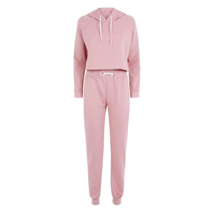Conjunto Deportivo para Mujer, Sudadera Corta con Capucha, Pantalones Deportivos Estampados, Casual, Sólido, Peso Medio, 100% Algodón, Elástico en Cuatro Direcciones - Product Image 1