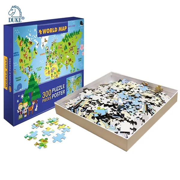 Quebra-cabeças educacionais para crianças com padrão de desenho animado mapa do mundo 300 peças