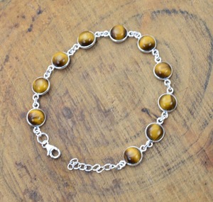 Pulsera de piedras preciosas de ojo de tigre de Plata de Ley 925 estilo bohemio, pulsera de plata hecha a mano, joyería para mujer, regalo de boda para - Product Image 1