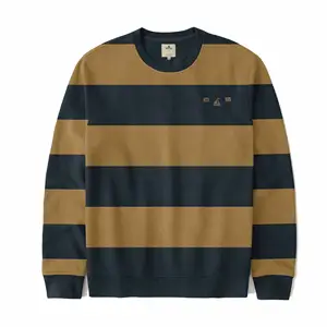 Men's High-quality Cotton Crew Neck French Terry Warm <b>Striped</b> Sweatshirt Customized Shoulder Drop Oversize Custom Printed - Product Image 1