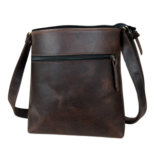 Sac à bandoulière en cuir véritable pour femme avec fermeture à glissière sangle réglable poches avant et arrière - Product Image 3