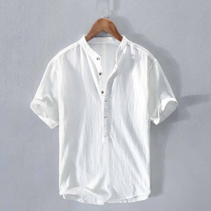 Summer Fashion Cotton Linen Button Down <b>Shirt</b> Short Sleeve <b>Casual</b> Loose Fit Plain <b>White</b> Mens <b>Shirt</b> - Product Image 5