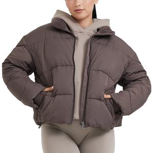 Chaqueta de lona impermeable para mujer, estilo bomber, corta, con cuello alto, tejida, a prueba de viento, para invierno. - Product Image 1