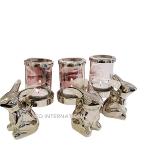 Juego de 2 portavelas de metal de aluminio Diseño de forma de hoja Decoración de iluminación del hogar Portavelas de estilo nórdico - Product Image 2