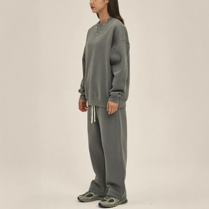 Poliéster Algodón Casual Cuello redondo Fleece Otoño Invierno Traje de sudor de gran tamaño Buena calidad Conjunto de camisa de sudor Mujeres personalizado - Product Image 3