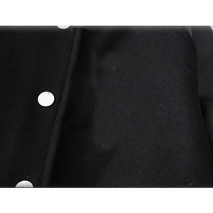 Chaquetas universitarias de lana negras con logotipo personalizado, estilo bombardero elegante con mangas de cuero, chaqueta de béisbol universitaria para hombre, envío DDP - Product Image 3