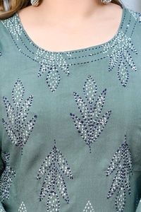 Kurta Leheriya Bordada de Algodón de Secado Rápido, Estilo Vintage Indio-Pakistaní, Larga hasta el Suelo, de Corte Holgado para Mujer, con Mangas Tres Cuartos - Product Image 2