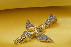 Colgante de Moissanita con Diseño de Alas de Ángel para Bebé, Chapado en Oro sobre Plata 925, Collar Cristiano para Fiesta, Joyería Fina, Dijes - Product Image 3