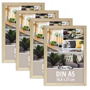Lot de 4 cadres photo en bois naturel 14,8 x 21 cm (DIN A5) – Cadre photo gravé pour affichage DIY style simple - Product Image 3