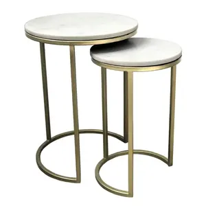Ensemble de deux tables d'appoint au design moderne avec support en fer Plateau en fonte d'aluminium pour bureau à domicile ou restaurant à des fins décoratives - Product Image 6