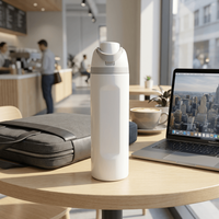 Bouteille d'eau personnalisée en acier inoxydable avec double bouchon, sans BPA, ouverture à une main, poignée de transport pour usage quotidien au bureau