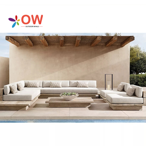 Conjunto de Sofás Modulares Grandes de Teca para Jardín, Combinación de Sofá en Forma de <span class=keywords><strong>L</strong></span>, Estilo Europeo, Muebles de Jardín para Exteriores - Product Image 1