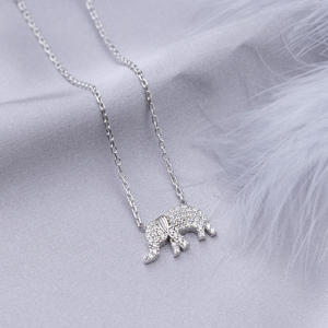 Elephant Design <b>Clear</b> Zircon Stone Charm Necklace Pendant Wholesale Turkish Handmade 925 Silver Jewelry - Product Image 3