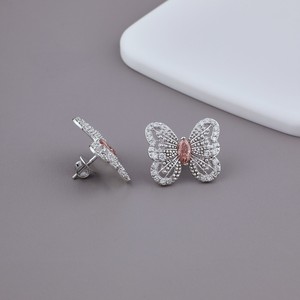 Pendientes de Diamante Cultivado en Laboratorio con Corte Marquesa Rosa, Certificados por IGI, con Diseño de Mariposa, Oro Blanco/Amarillo/Rosa de 14K, con Pavé de Diamantes - Product Image 2