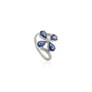 Anillo de Flores Fino con Zafiro Azul Natural y Diamantes en Oro Blanco de 14K, Diseño Único, Superventas, Ideal para Fiestas, Proveedor de Joyería - Product Image 3