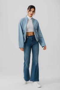 Veste en jean tissé pour femme, qualité supérieure, personnalisable OEM/ODM, respirante, en coton, mode automne, longue, pour l'extérieur - Product Image 2