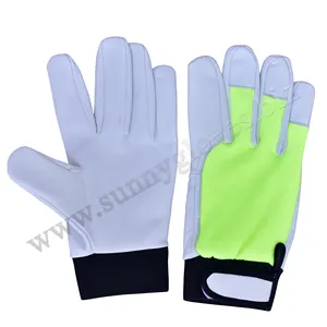 Genuine Goat Leather Palm Assembly Safety Work Gloves Wing Thumb Back Blue Rib Assembly Mechanic Leather Gloves