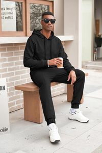 ชุดวอร์มผู้ชายทรงปกติคุณภาพสูง ดีไซน์สวยทันสมัย โลโก้สั่งทำได้ ระบายอากาศ กันลม เหมาะสำหรับฤดูหนาว แบบมีฮู้ด หนานุ่ม - Product Image 4