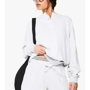 Personalizado de alta calidad bordado impreso cuarto botón Arriba sudadera de mujer de algodón de talla grande a granel sudaderas con capucha y sudaderas de mujer - Product Image 5