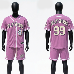 Ensemble short et maillot de baseball rose en polyester mesh GSM pour homme avec logo personnalisé par sublimation - Product Image 4