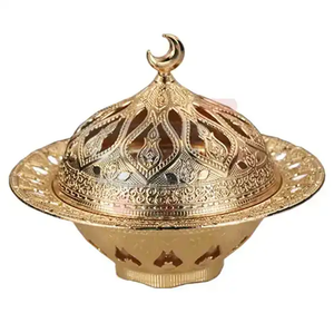 Premium Magnifique Métal Plaqué Argent Taille Personnalisée Forme Ronde Arabe Dates Bol Snack Plat Avec Couvercle Avec Conception De La Couronne - Product Image 4