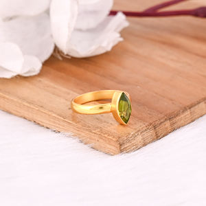 Anillo apilable hecho a mano con forma de marquesa de piedra preciosa de peridoto Natural de Plata de Ley 925, anillo fino de regalo para mujer chapado en oro amarillo - Product Image 5