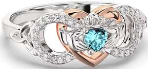 Anillo de compromiso Claddagh chapado en platino con topacio talla corazón para mujer, moderno, piedra de nacimiento de abril, para celebrar bodas y fiestas - Product Image 3