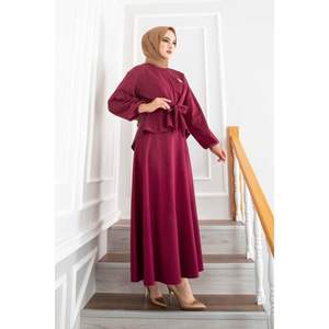 บอดี้สูท2ชิ้นของผู้หญิงจีบสีแดงม่วงเข้มชุดแฟชั่นและหรูหรา - Product Image 5