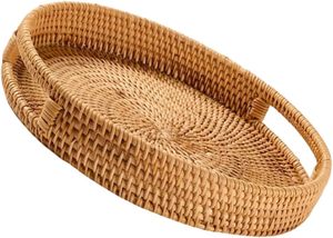 Bandeja de servicio de ratán redonda de alta calidad, asas de bambú, cesta de almacenamiento decorativa tejida, Color personalizado, uso en el hogar, Hotel, restaurante - Product Image 3