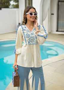 Luxury Designer Cotton Top Palazzo Styles with Hand Real Mirror Work and Embroidered Work <b>for</b> Girls Western Look and Office Wear - Product Image 5