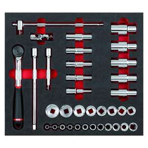 Juego de herramientas Usag de 35 piezas con módulos de espuma bicolor, incluye trinquete y vasos - Product Image 1