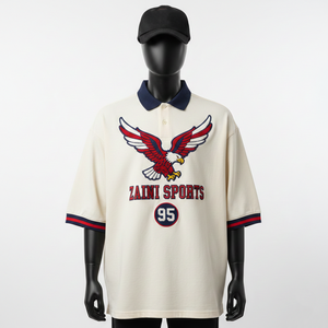 Polo homme en piqué de coton de haute qualité 240 GSM, texture lisse, blanc, col marine, logo brodé, Polo homme - Product Image 6