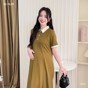 Robe de maternité élégante style bureau avec col de chemise design V701 prix bon marché respirant absorbant la sueur bonne capacité d'absorption - Product Image 3